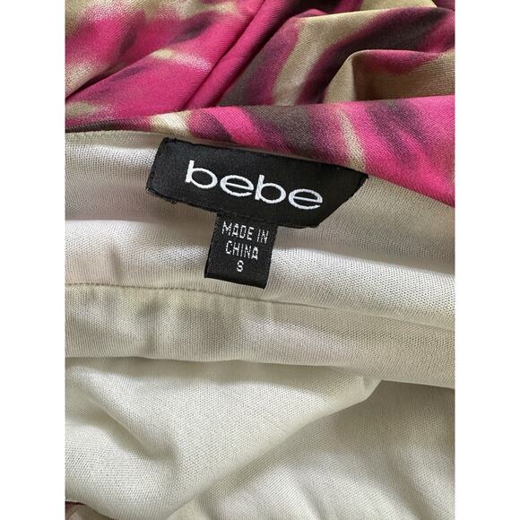 bebe cocktail party Asymmetric dress Pink Brown Floral Size 8 EUC - Picture 6 of 7